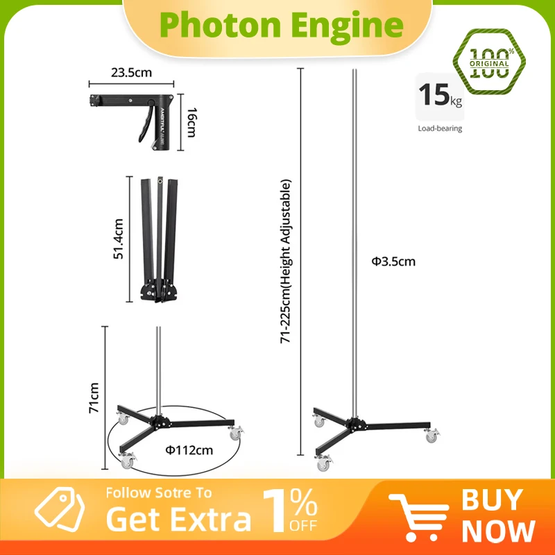 

AMBITFUL 71-255 см AL250 Подставка для ручки для пистолета, винт 1/4 и 3/8 с колесами, складной штатив для студийной вспышки, светодиодный софтбокс