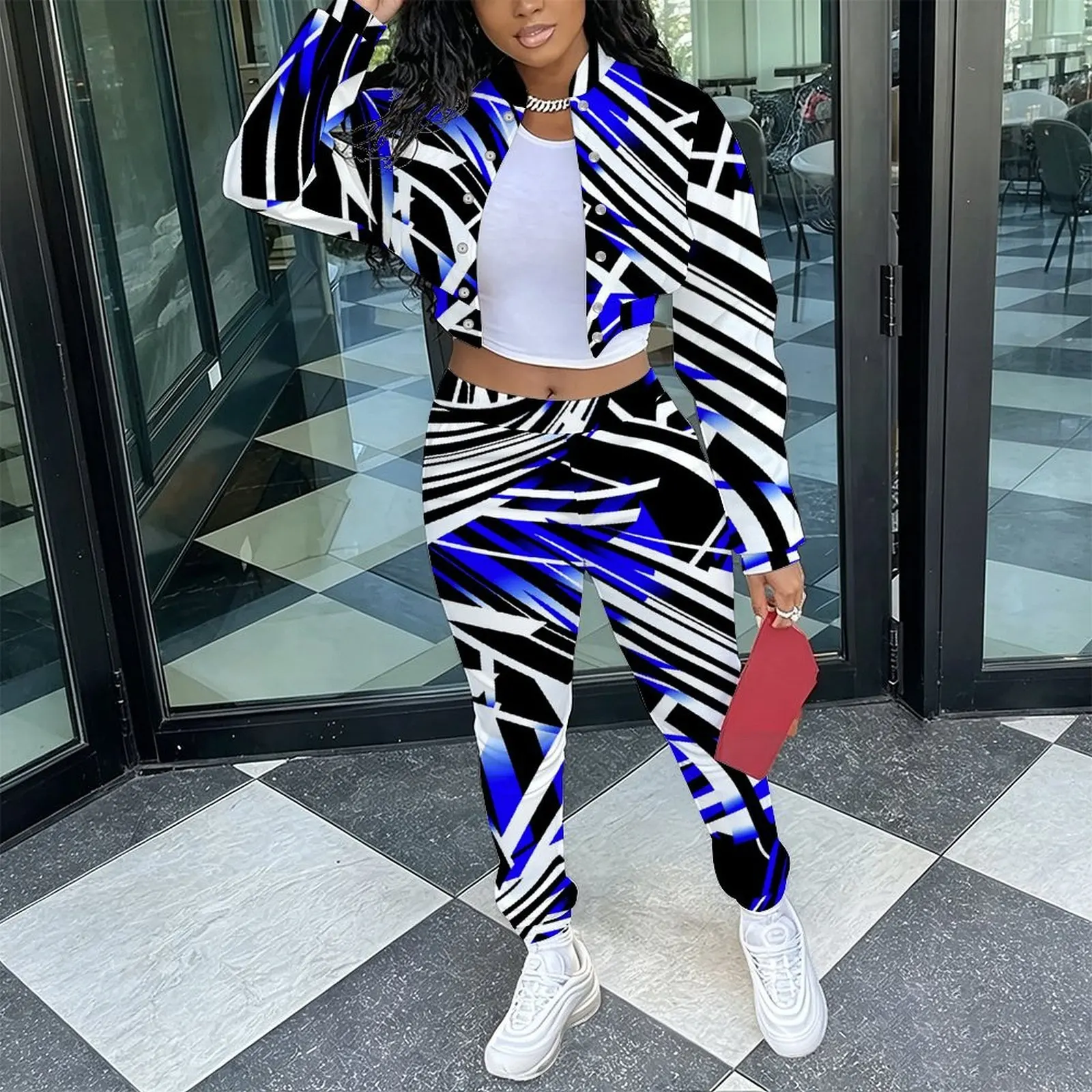 Women's Retro Fashion 2 Piece  Elegant Stand Collar Long Sleeve Jacket Casual Everyday Commuting Sport Pants