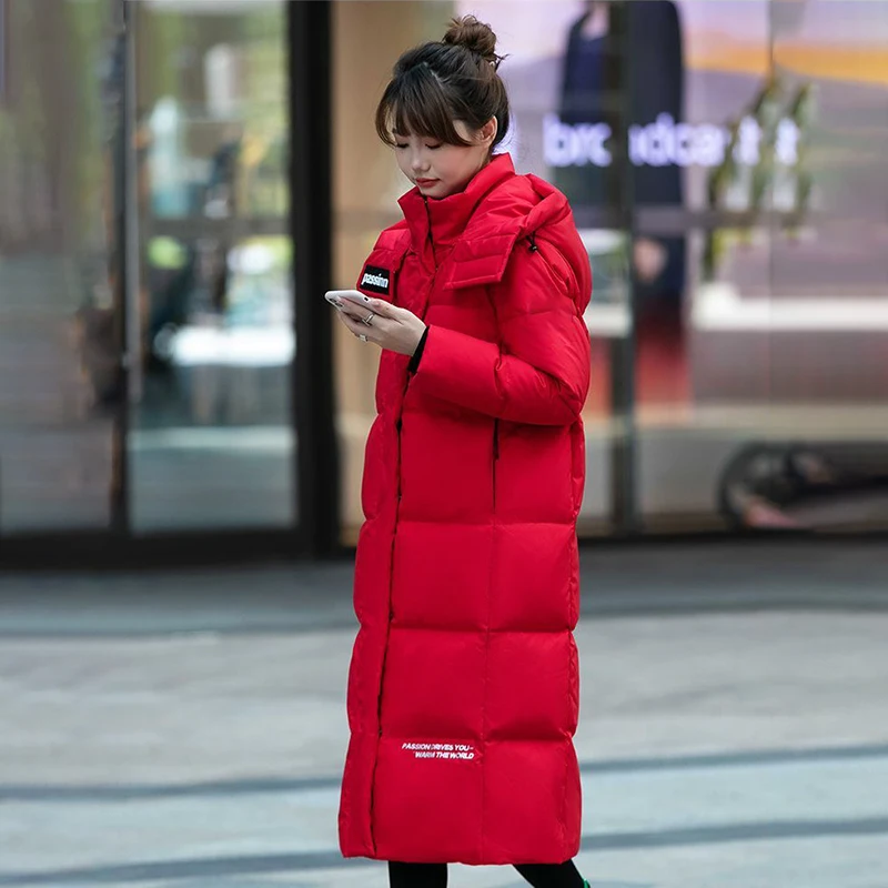 Casaco quente super grosso com capuz de inverno feminino acima do joelho, casaco feminino de temperamento longo, relaxado, moda coreana, novo, 2023