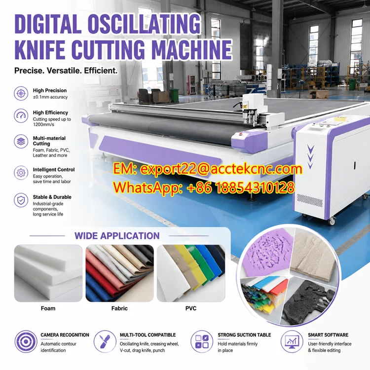 1625 Auto Feeding CNC Oscillating Knife Cutter Machine High Speed Digital Cutting Equipment for Leather Foam Fabric and Packagin
