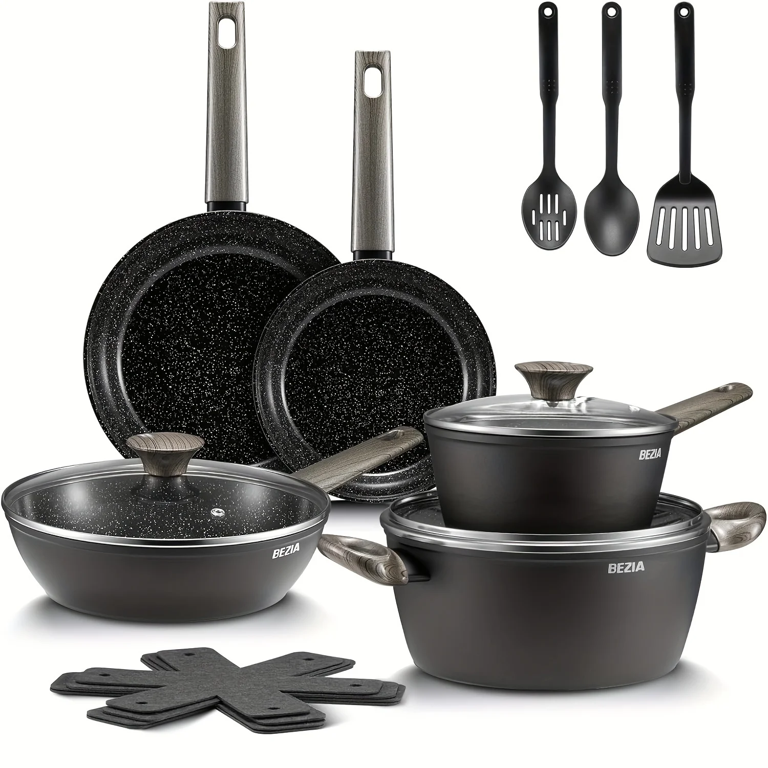 

15-Piece Deluxe Nonstick Cookware Set – Stay-Cool Handles, Dishwasher & Oven Safe, Works with All Stovetops, Ideal for Everyda