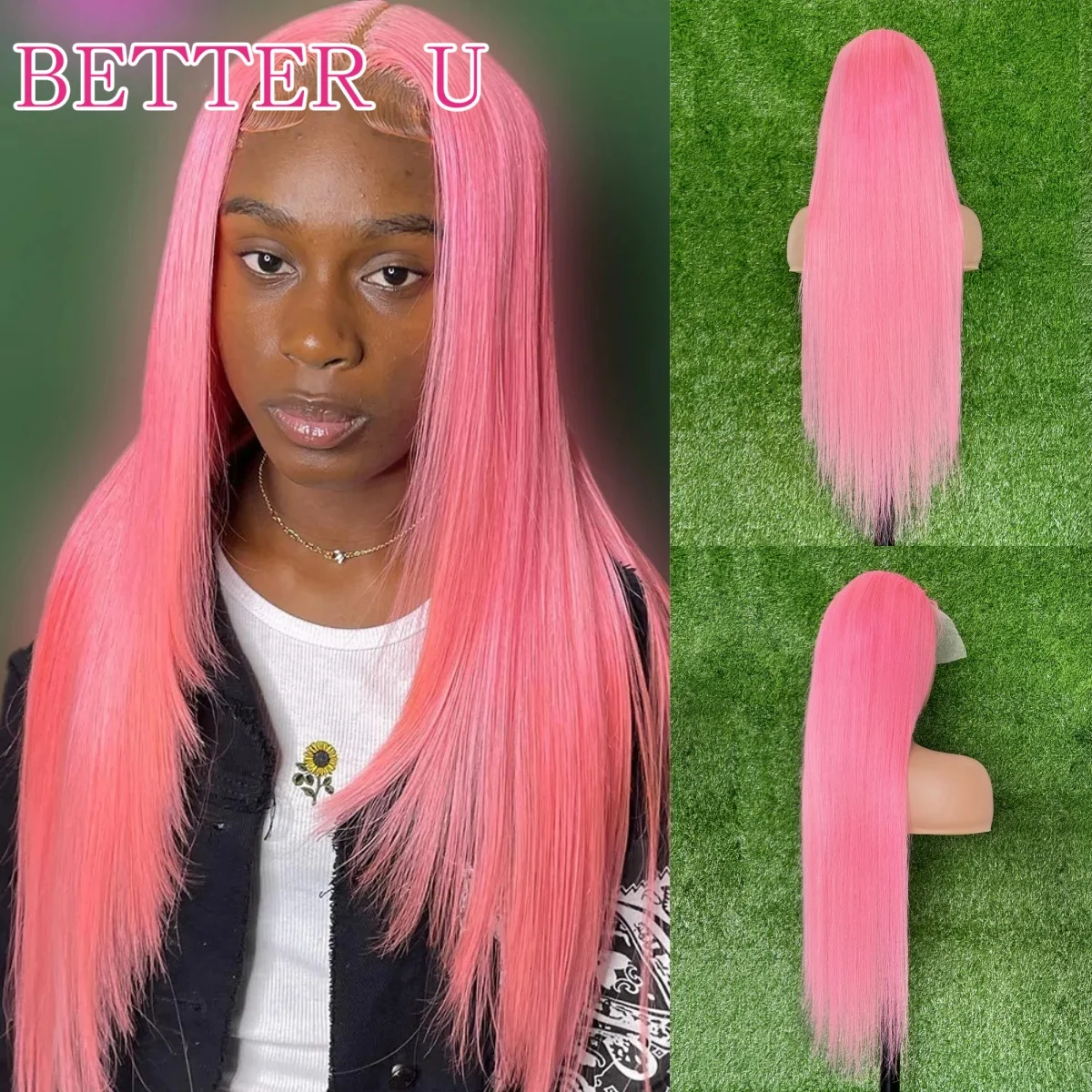 

13x6 Pink Lace Front Human Hair Wig Pre Plucked Straight Brazilian 613 Colored Pink 13x4 Lace Frontal Wig Human Hair For Women