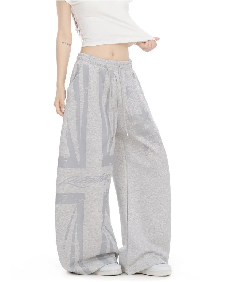 Women's Fashionable Printed Patterns Pants Casual Bottoms Hip-hop Summer Girl High Waisted Trousers Female Wide Leg Sweatpants