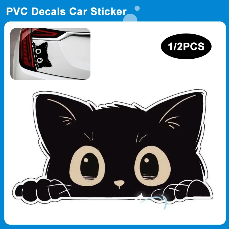 1/2PCS Poor Cat Is Stealing With Big Eyes Watch Vinyl Car Styling Cover Waterproof PVC Decals Car Sticker Accessories