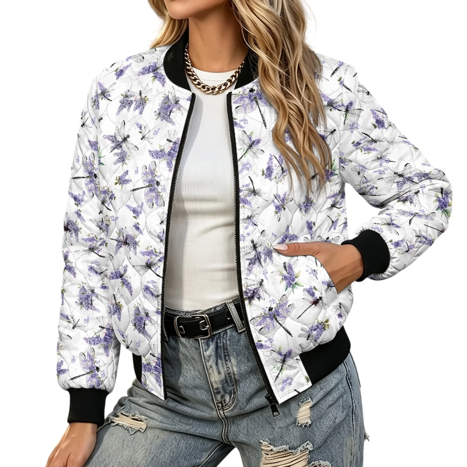 PENSTROLL Purpl Womens Fall Winter Lightweight Padded Bomber Coat Water-Resistant Button down Coats for Work