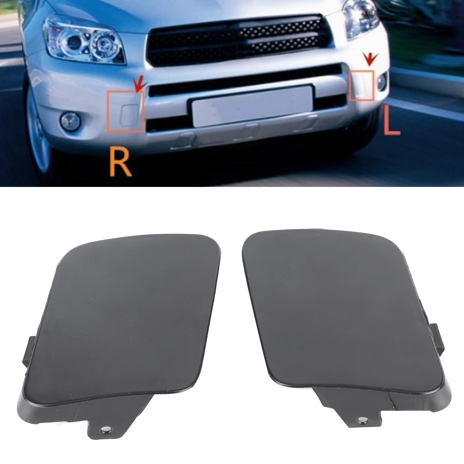 Front Bumper Tow Hook Bracket Cover Left Right 53285‑42930 53286‑42931 Fit for  2005‑2008 Bumper Tow Eye Cover