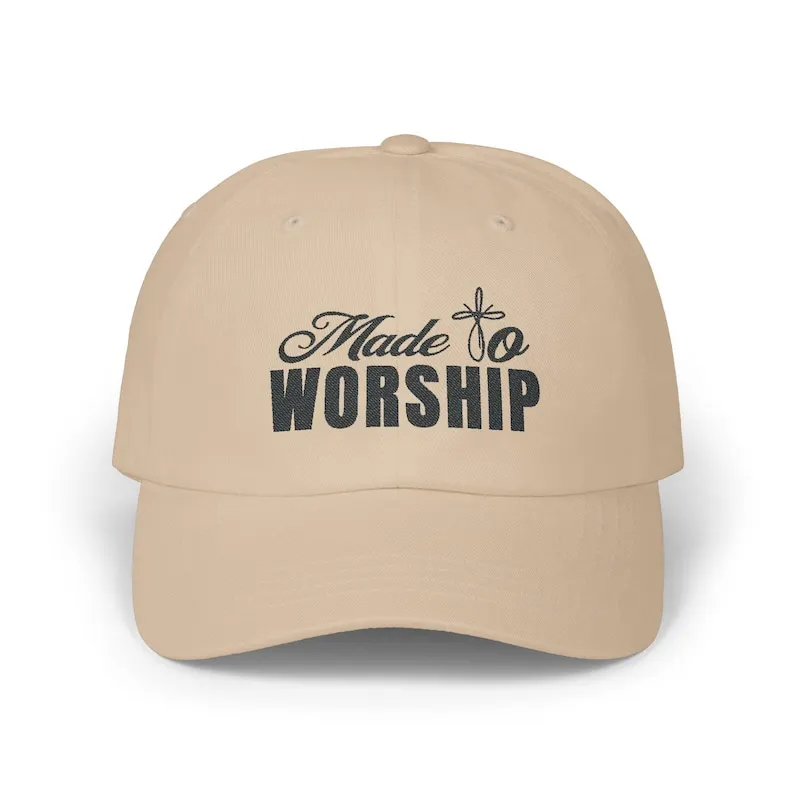 Made to Worship Embroidered Unisex Baseball Cap, Christian Text Hat, Adjustable Hat, Classic Dad Cap gift for her him