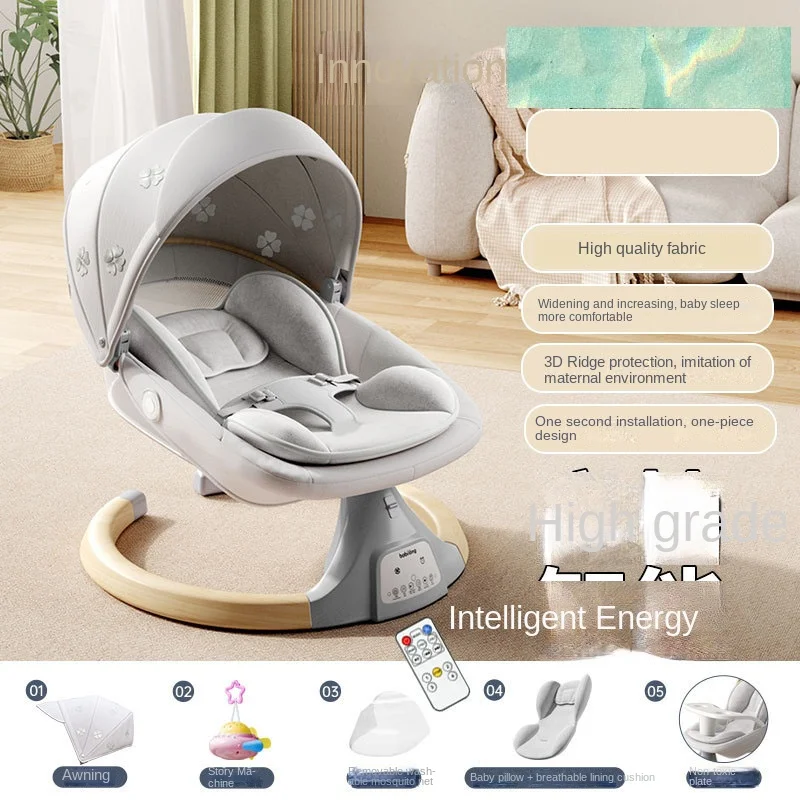 Baby Rocking Chair Electric Bassinet Lullaby for Baby to Sleep Crib Adjustable Baby Bouncer with Dining Tray Mosquito Net Music