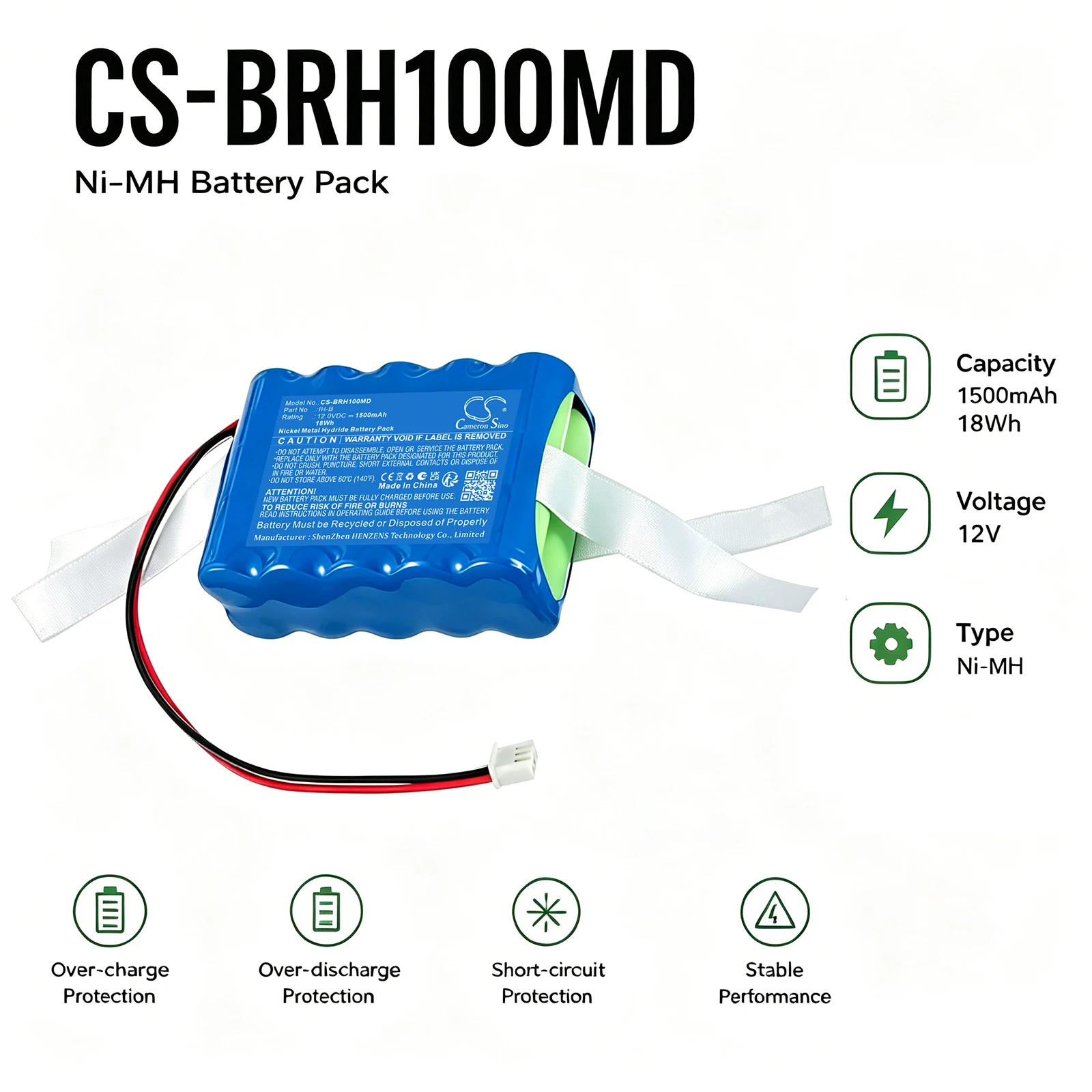 Cameron Sino 12.0V 1500mAh Replacement Medical Battery for Biocare IH-B Monitor