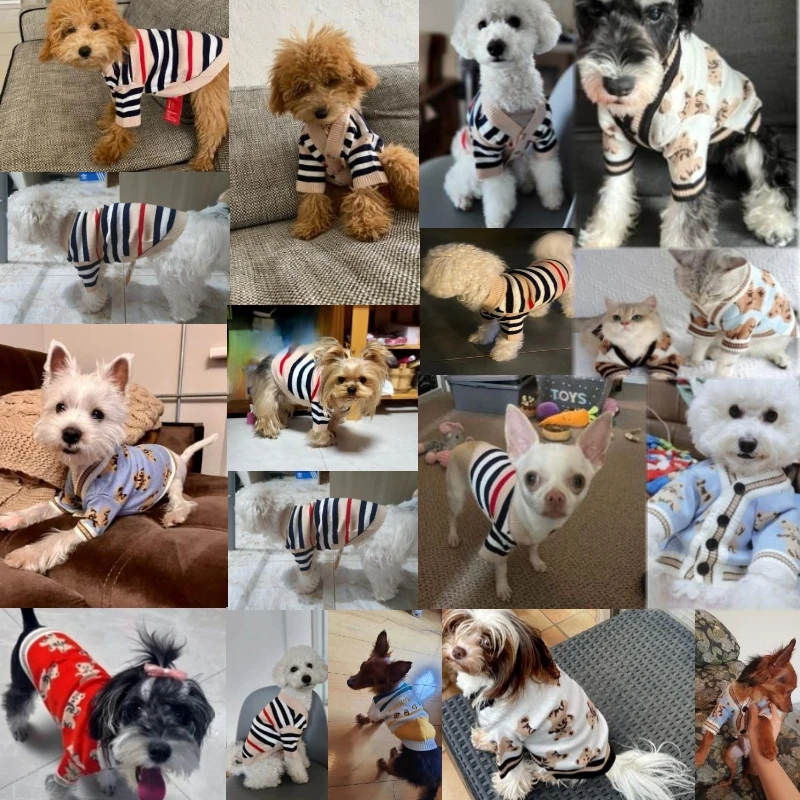 Winter Dog Clothes Chihuahua Soft Puppy Kitten High Striped Cardigan Warm Knitted Sweater Coat Fashion Clothing for Pet Dogs Cat