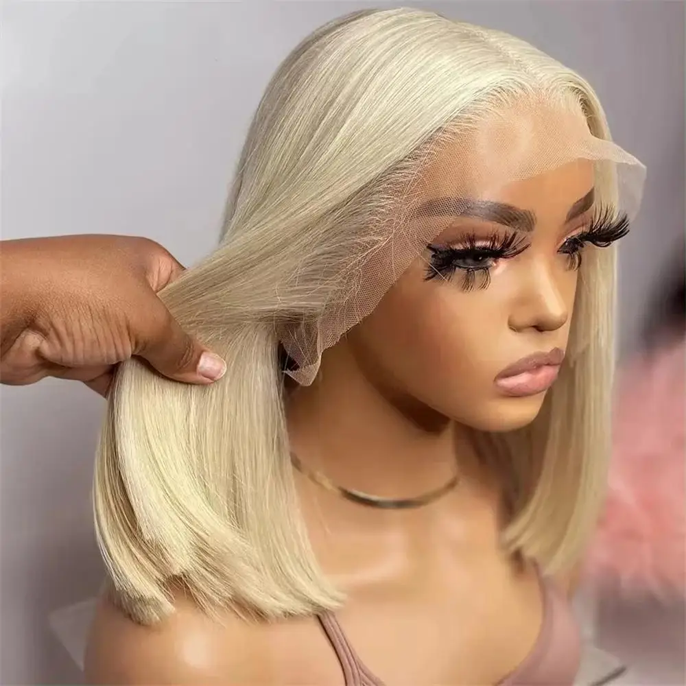 613 Blonde Short Bob Wigs Straight Transparent Lace Front Human Hair Wigs Brazilian 13x6 Honey Blonde Color Bob Lace Frontal Wig