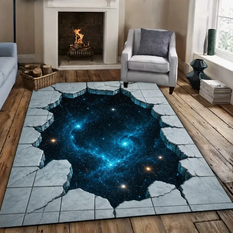 Hard Wearing Easy Clean aug 2D Optical Illusion Galaxy Crack Stone Floor Carpet for Living Room Bedroom Home Decor USA Halloween