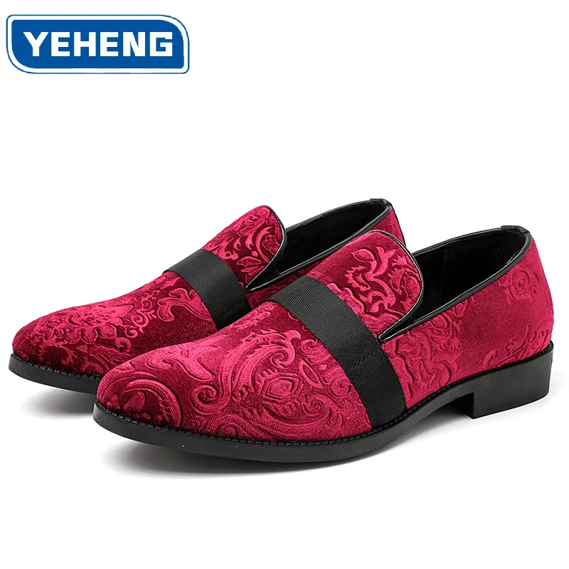 

Baroque Paisley Velvet Men Shoes Classic Black Burgundy Tuxedo Dress Shoes Gentleman Smoking Loafers Slip-on Casual Flat Shoes