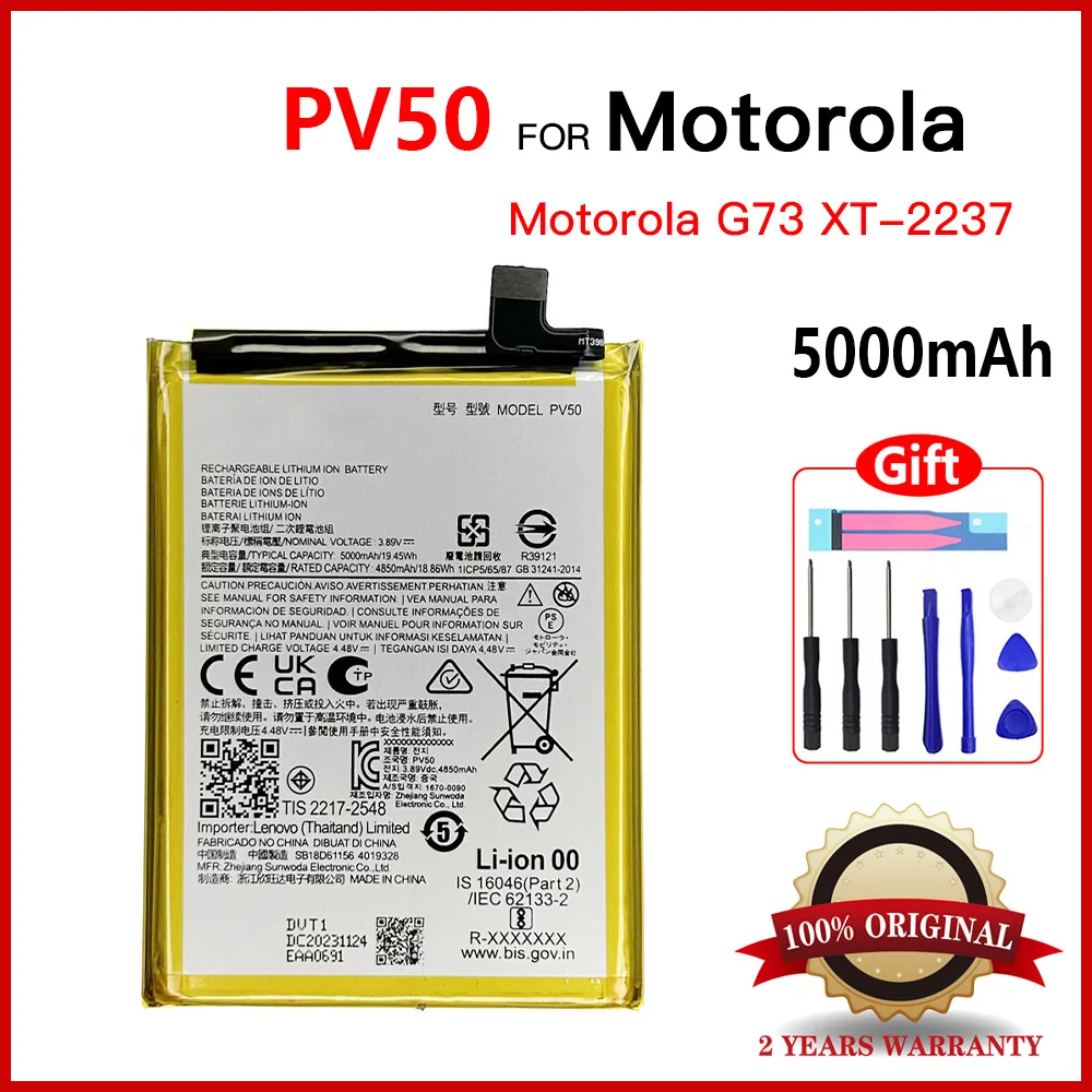 

Genuine New Battery 5000mAh PV50 Battery For Motorola G73/XT2237 Mobile Phone Batteries Batteria+ Free Tools