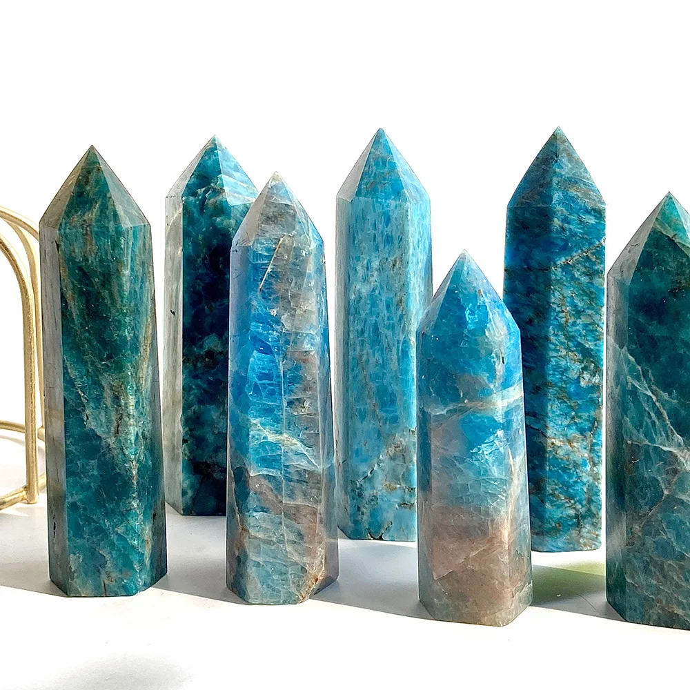 1PC Natural Blue Apatite Point Reiki Healing Crystal Wand, Energy Ore Ornaments, Room Decor, Home Decoration Crafts Gift