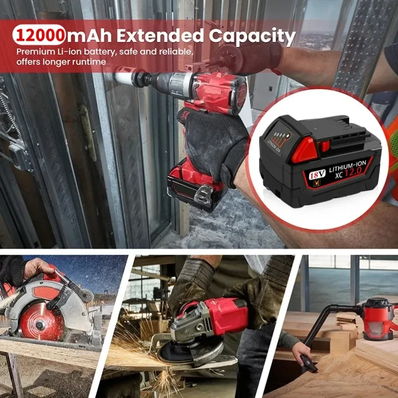 Imagem -06 - Baterias Recarregáveis para Milwaukee M18b5 xc Bateria do Íon de Lítio Carregador 18v 9.0 ah 6.0 ah 12.0ah 12v18v