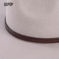 USPOP Fashion Vintage Brown Wool Fedora Hat with Belt for Women Men Autumn Winter Unisex Wide Brim Warm Felt Hat - Image 5