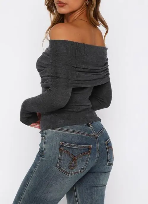 Y2K Spicy Girl Style Camiseta de chaleco con hombros descubiertos y manga larga de color sólido para mujer, Otoño/Invierno 2025