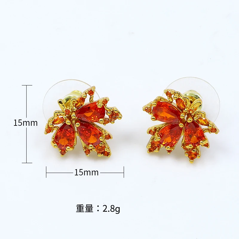 Red Maple Leaf Gemstone Necklace Earrings Fashionable, Exquisite, Elegant and Stylish Charm Earrings view 2