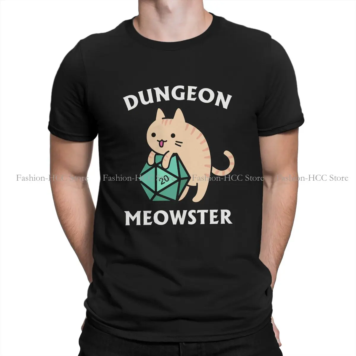 Dungeon Polyester TShirt for Men Orange Tabby Cat with D20 Soft Summer Sweatshirts T Shirt Novelty