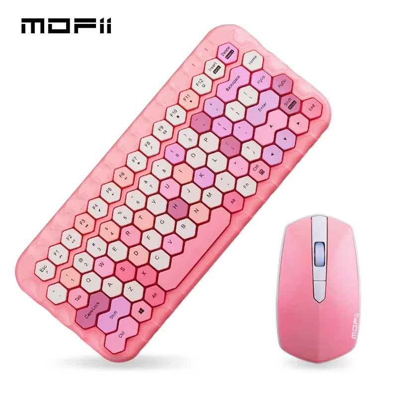 Mofii Pink Wireless Keyboard Mouse Combo Mute Office Computer Gaming Keyboard and Mouse Set Green Blue For Mac Laptop Desktop PC