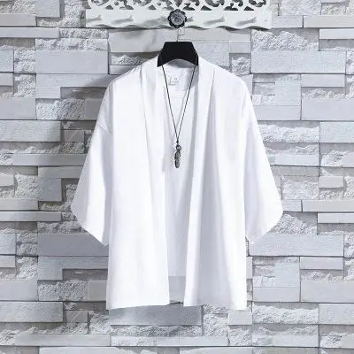 

Loose Casual Pure Color Summer Shirt Long Sleeve Seven-Quarter Length Coat for Young Men Big Size Outerwear Comfortable Cardigan