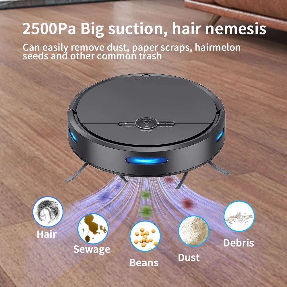 Robot Vacuum Cleaner Gyroscope Navigation Strong Suction Power 3 in 1 Vacuum Sweep Compatible with Alexa for Hard Floor Pet Hair