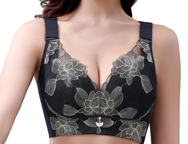 

KUCLUTPush up Bras Adjustable New Wireless Bras Women Flower embroidery Bra Underwear Large Size 36-52 CDE Cup Underwear Women