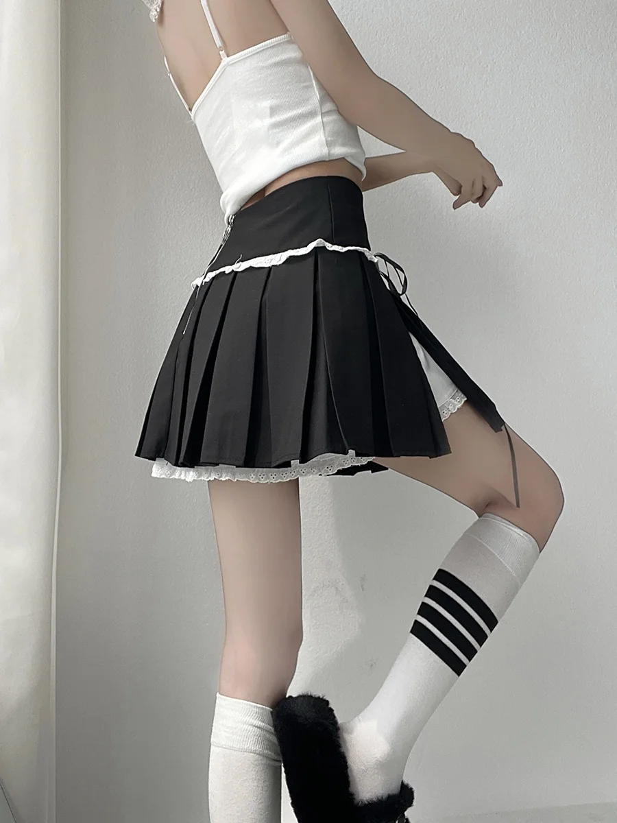 

MianCun Sexy A-Line Skirt with Knot Lace High Waist Pleated Short Skirt for Women Summer 2024 New Arrival