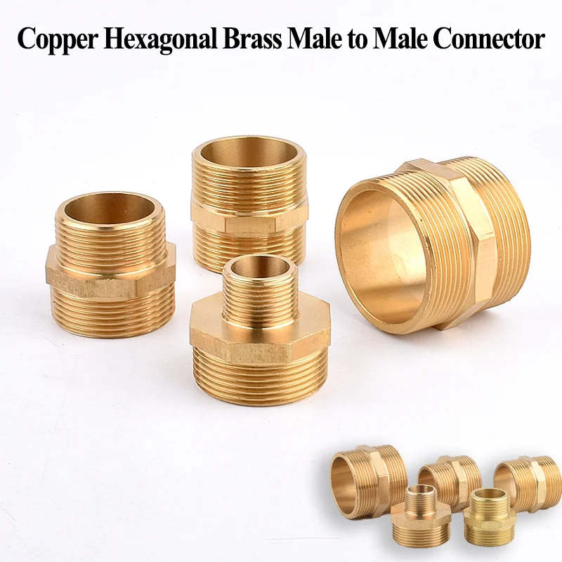 Hex Nipple Copper Pipe Connector G1 1.2 1.5 2 Inch Hexagonal Brass Male to Male Thread Butt Fittting Joint Hose Garden Supplies