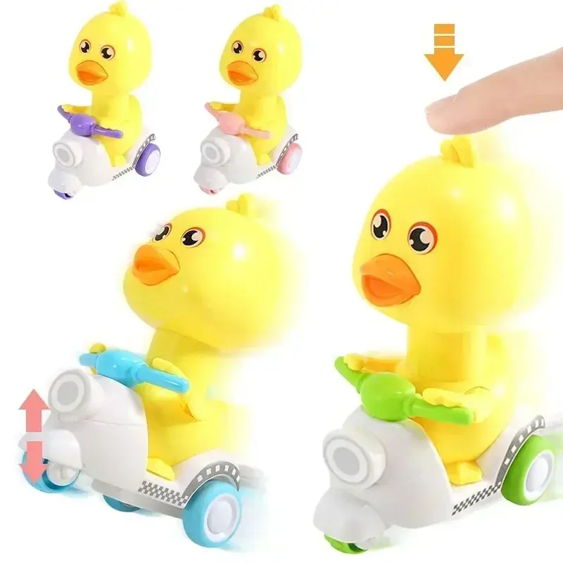 Yellow Cartoon Duck Manual Spinning Duck Motorcycle Winding Toy Free Car Collision Prevention Mini Childrens Holiday Gift