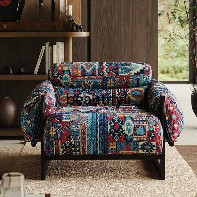 

zqqqqNordic single sofa retro high-end fabric living room balcony leisure chair