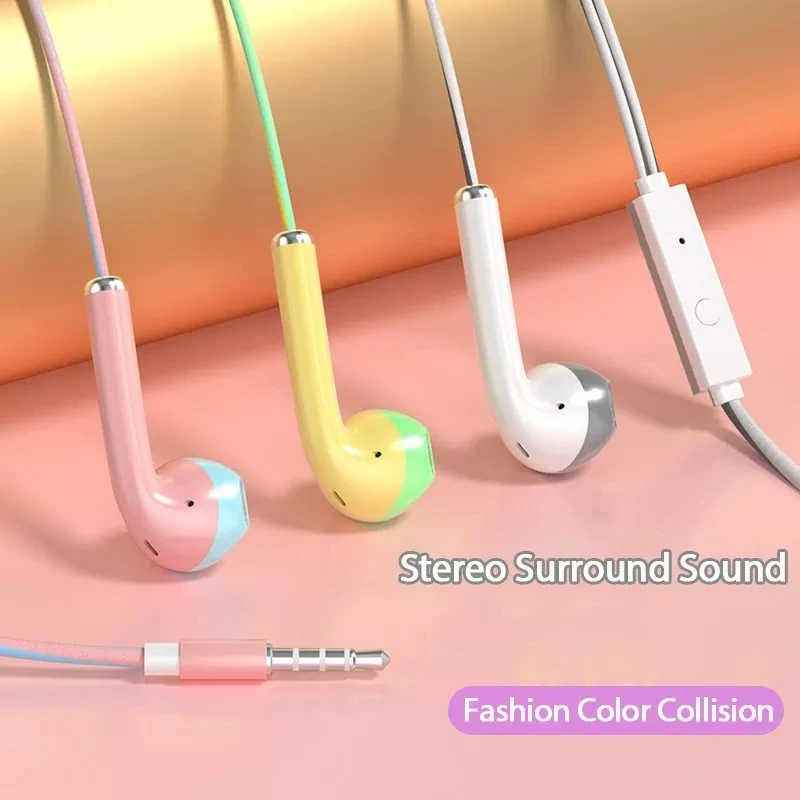 2023 Earphone In-Ear Wired 3.5mm Headset Two Color Matching with Microphone Speaker for Xiaomi Samsung Huawei