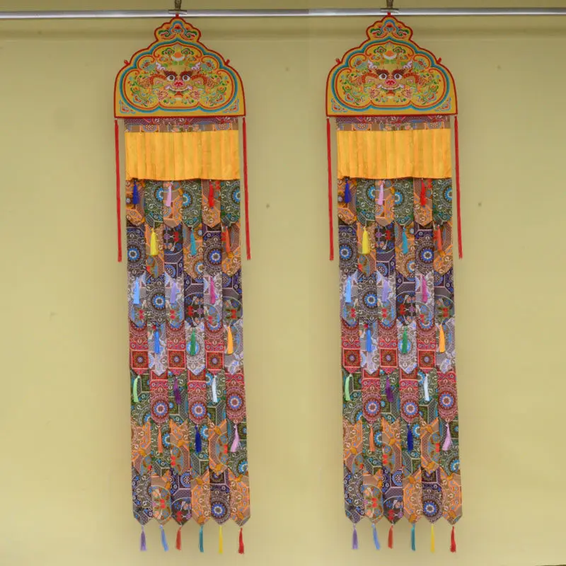 Five Color Pointed Buddhist Hanging 40 cm Wide 2 m Tall Religious Decorative Standard for Temples, Ritual Accessory