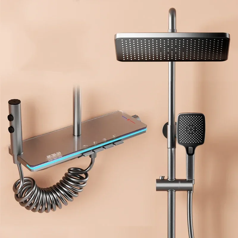 

Shower System Thermostat Faucet for Bathroom Wall Mount Rainfall Digital Display Modern Bath Set