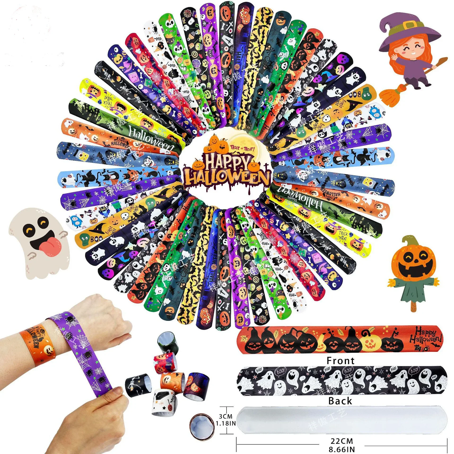 Cartoon Halloween Slap Bracelets Pumpkin Bat Skull Spider Ghost Festival Party Gifts Trick Or Treat Happy Halloween Day 2024