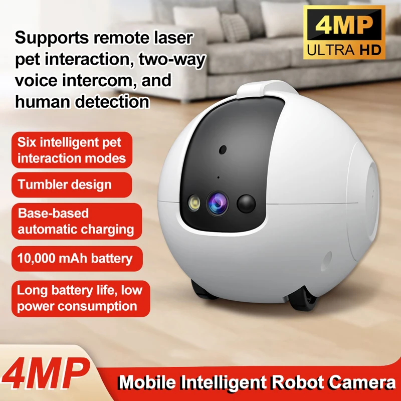 Pet Surveillance Camera 4MP 360° Robot Camera Bidirectional Dialogue Motion Detection Baby Pet Camera for Dog Cat Baby Elderly