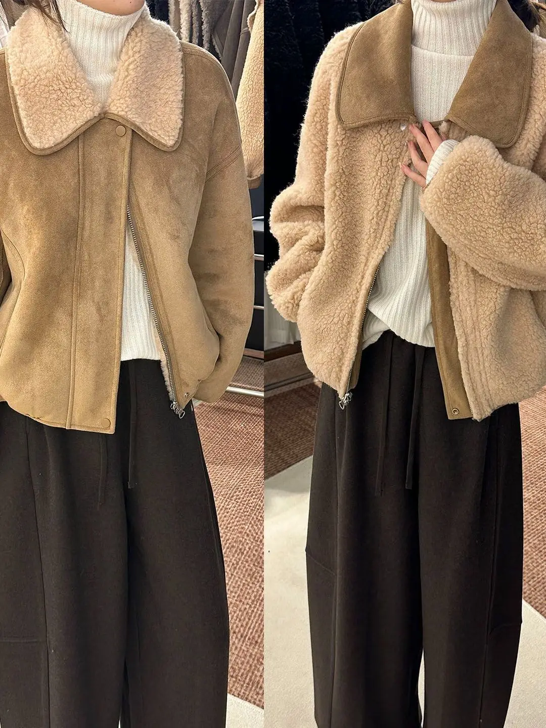 

Lamb Fur Suede ort Jaet Women's Autumn Winter Korean Sle Retro Versatile Zipper Closure Long Sve Loose Fit Outerwear