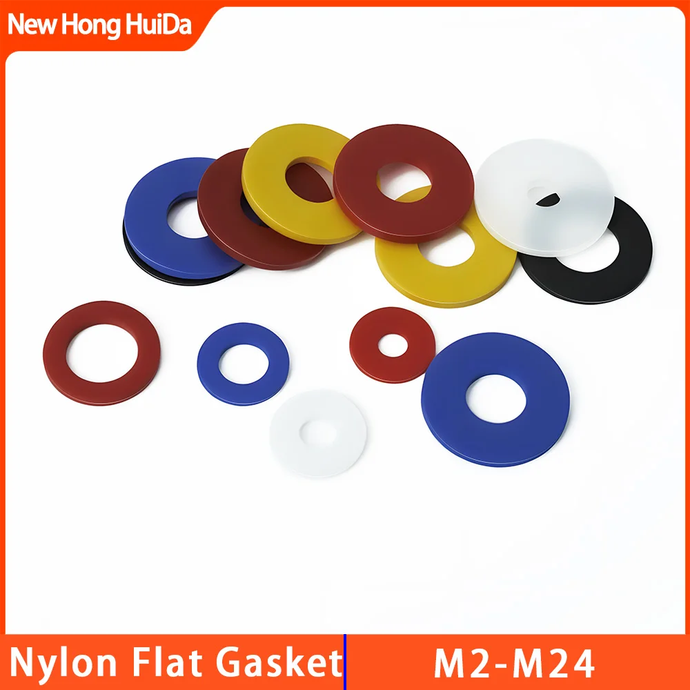 Nylon Flat Ring Sealing Gasket Washers For Bolt Screws White Black Blue Red Yellow Plastic Insulation Round Spacers M2-M24
