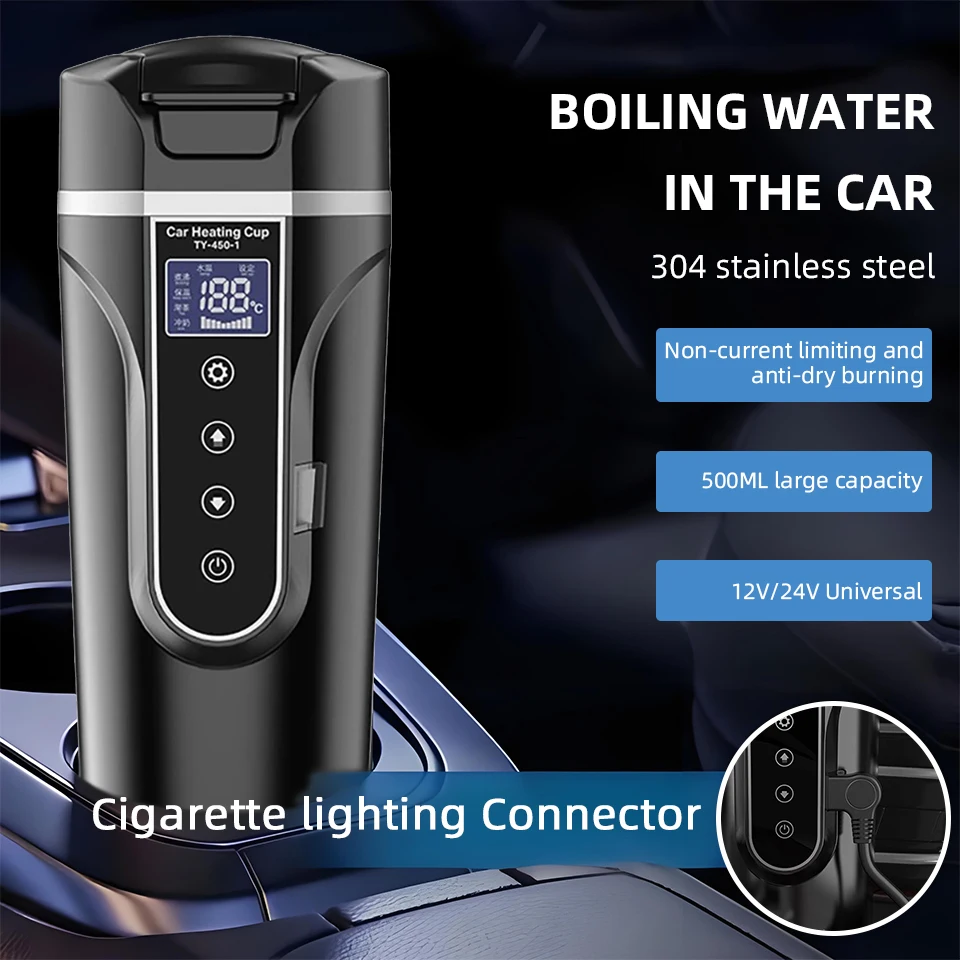 

Car Heating Water Cup Intelligent Insulation LCD Digital Display Touch 304 Stainless Steel Car Kettle Heating Cup