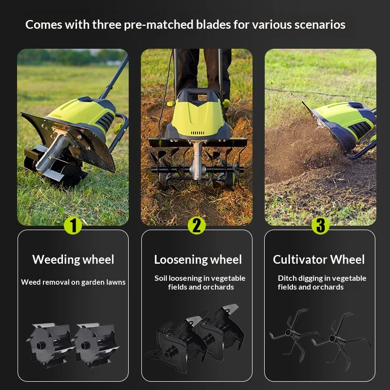 Electric Scarifier Micro Tiller Small Cultivator Household Soil Plowing Tool Digging Hole, Orchard Cultivation, Agricultural Use