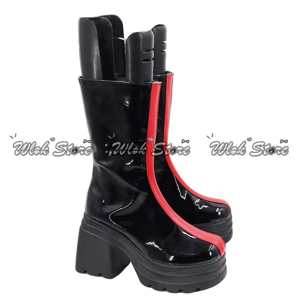 Halloween Cosplay Shoes Black-red Patent Leather Boots Women Girls Christmas Carnival Party Role Play Platform Shoes