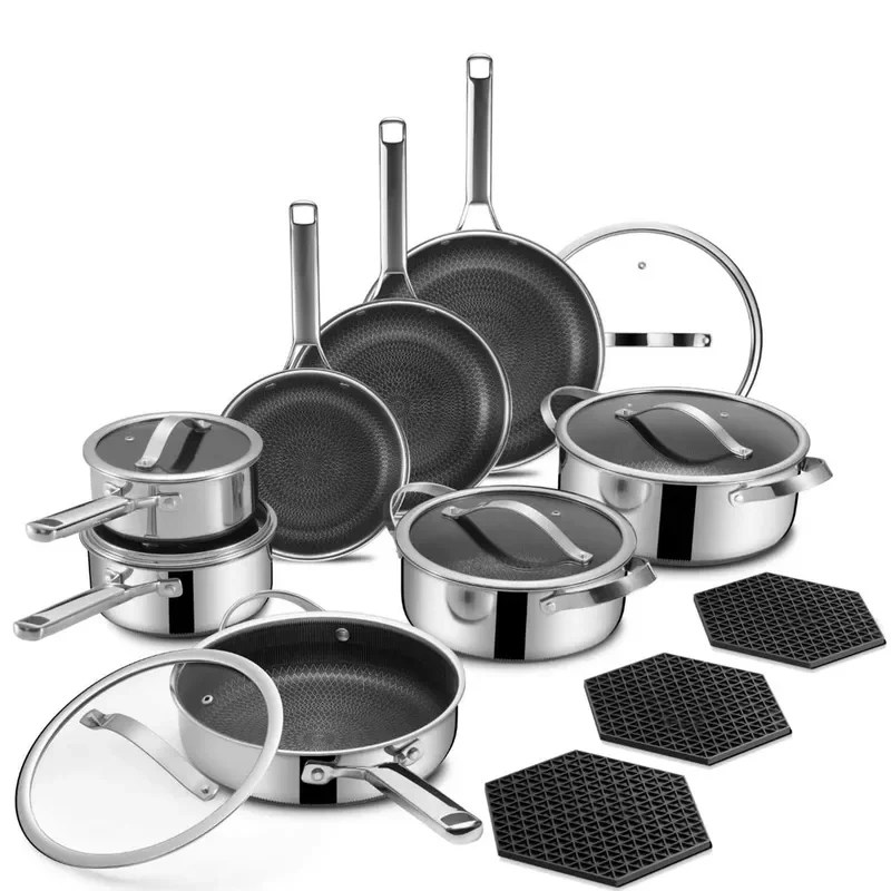 for  Professional Grade Three Layer Stainless Steel Cookware Set Without  Ceramic Coating Saucepan Frying Pan Healthy