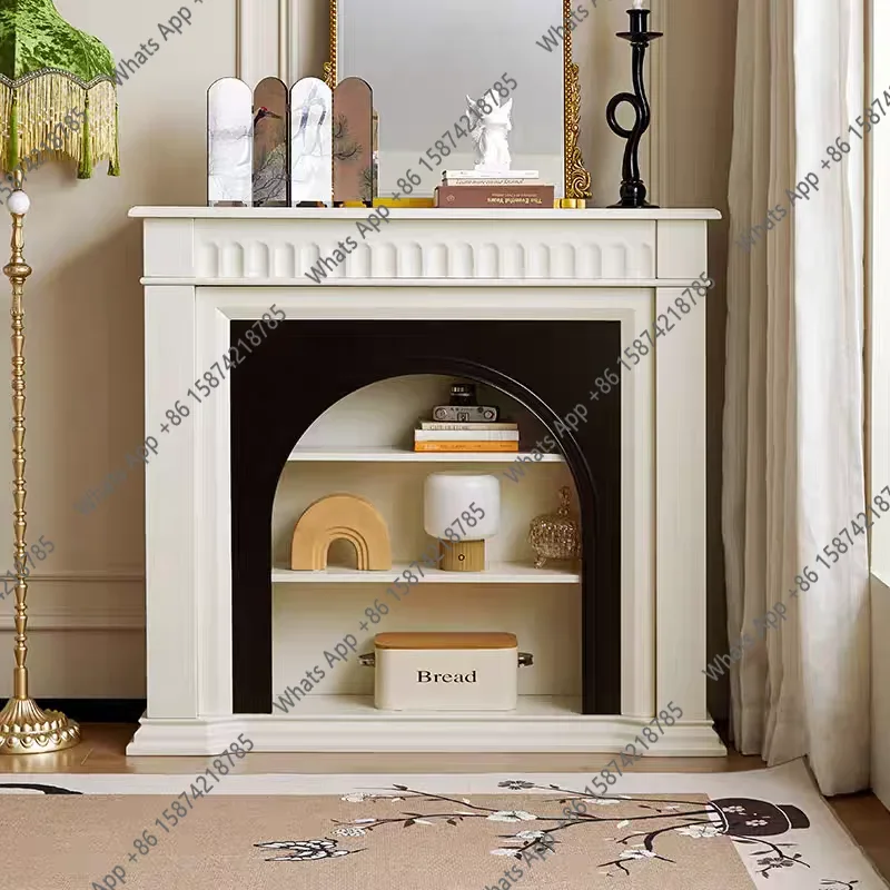 X25 French Retro Fireplace Decorative Cabinet, Living Room Decoration Simulation Flame Solid Wood Locker, Entrance Door