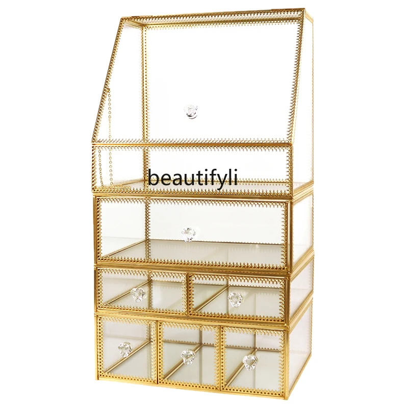 

GY Cosmetics Storage Box Washstand Jewelry Box Dressing Table Skin Care Finishing Dustproof And Transparent Glass Box