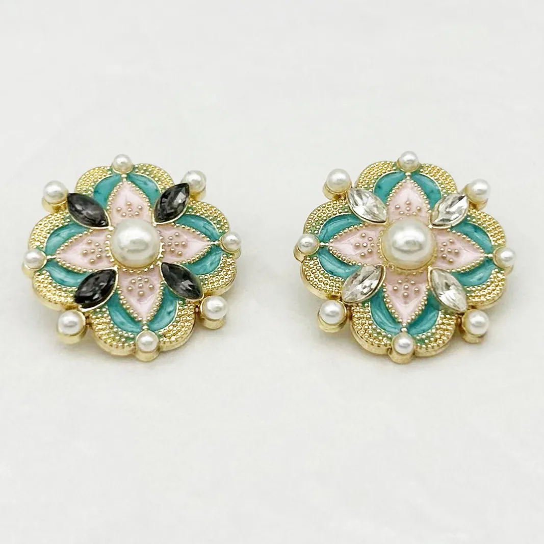 6PCS/Lot Retro Colorful Flower-shaped Oiled Diamond-encrusted Buttons For Tweed Sweater Coat Accessories