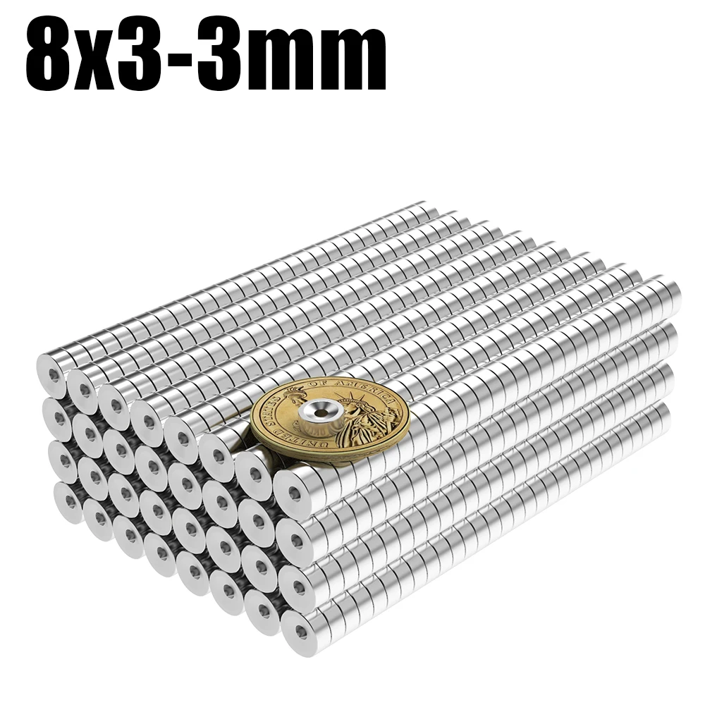 5/10/20/50/100Pcs N35 Super Strong Magnet 8mm X 3mm Hole3mm Round Magnetic NdFeB Neodymium magnet Powerful Disc imanes with hole