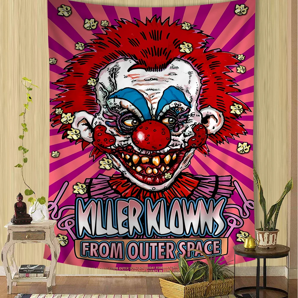 Killer Klowns from Space Anime Tapestry Wiszące Tarot Hippie Dywaniki ścienne Dorm Home Decor