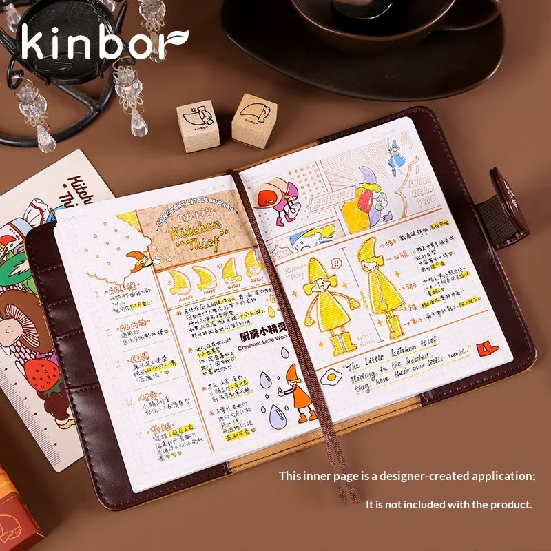Kinbor A6 Planner&Journaling Kit For Girls,Cute Kitchen Sprite Stationery Gift Box With A6 Notebook&Stamps&Sticker BackTo School