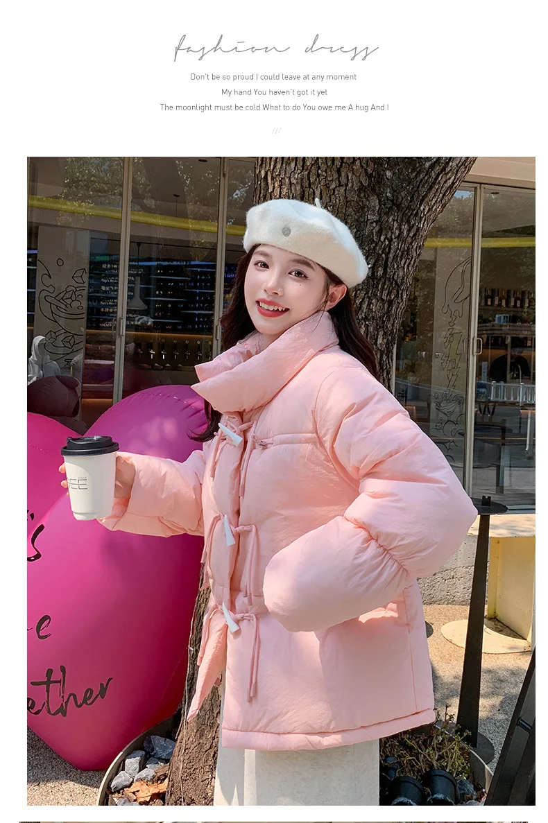 Korean Sweet Short Down Cotton Jacket for Women Stand Collar Toggle Button Puffer Parkas Woman Loose Candy Color Padded Jacket